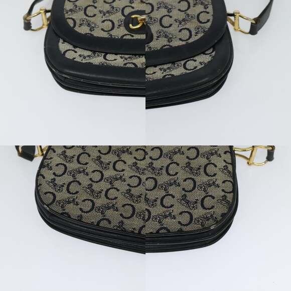 CELINE C Sulky Shoulder Bag Canvas Navy Gold - Picture 10 of 13